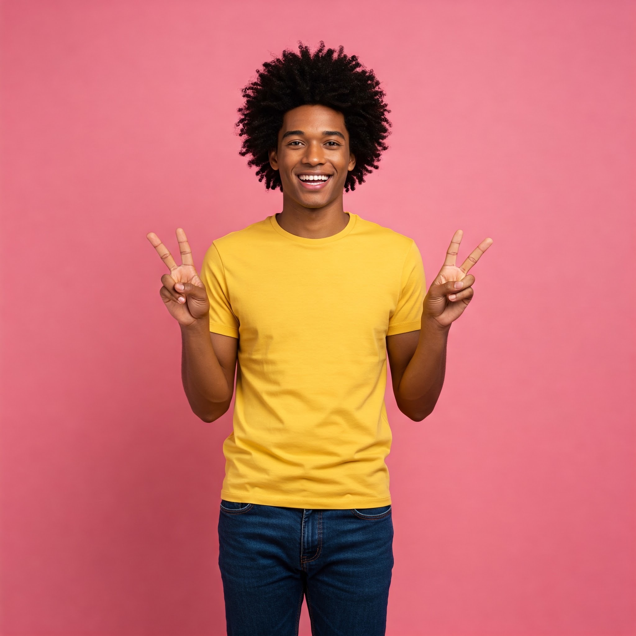 photo of Cheerful Young Man Giving Peace Signs